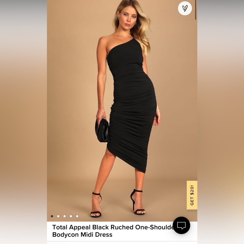 Total Appeal Black Ruched One-Shoulder Bodycon Midi Dress